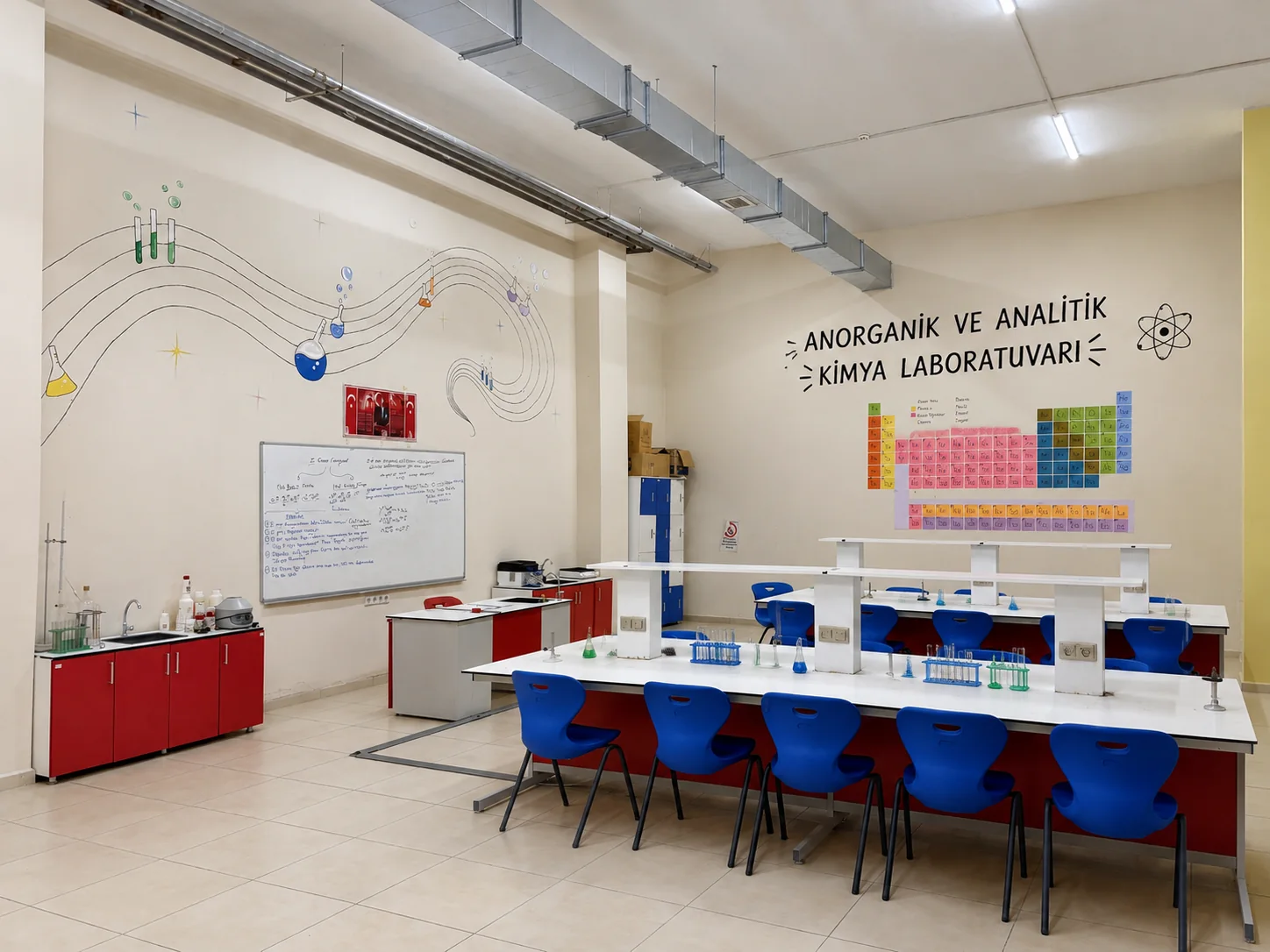 Anorganik ve analitik kimya laboratuvarındaki deney tezgâhları
